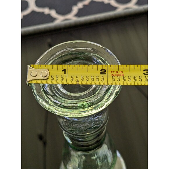 Antique Look Glass Candlestick/Bud Vase Green Tinted Thick 8" Farmhouse Cottage - Picture 6 of 12